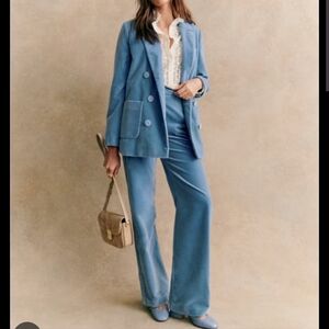 Sezane Blue Velvet Wide Leg Pants